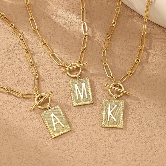 Trendy Gold Initial Necklace for Women - Dainty Paperclip Chain Pendant Jewelry - Picture 5 of 7